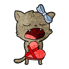 cartoon cat with valentines gift