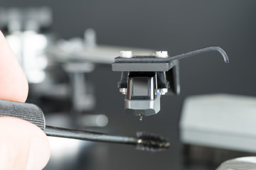 Turntable stylus needle tip cleaning closeup