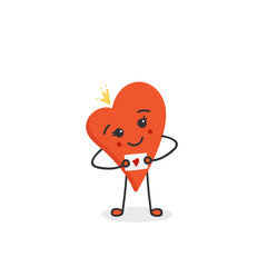 Cute smiling heart cartoon character in crown holding love letter. Vector hand drawn illustration.
