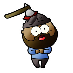cartoon bearded man with axe in head