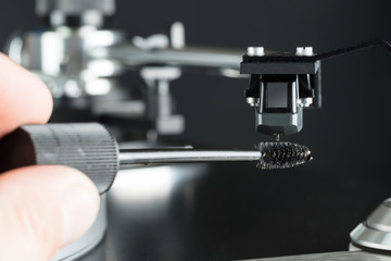 Turntable stylus needle tip cleaning closeup