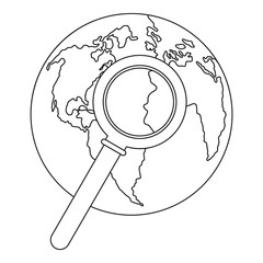 Magnifier on earth icon. Outline illustration of magnifier on earth vector icon for web