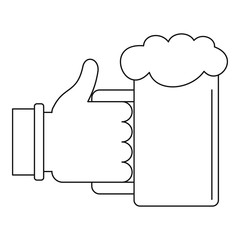 Beer in hand icon. Outline illustration of beer in hand vector icon for web