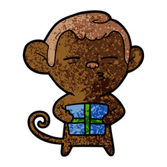 Obraz premium cartoon suspicious monkey with present