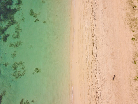Aerial view of Nusa Dua beach from drone, Bali island, Indonesia