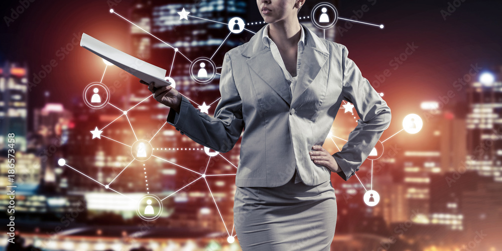 Aufkleber concept of modern business networking that connect and cooperate