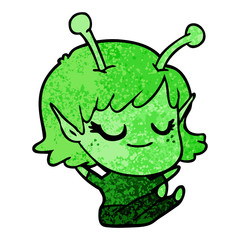 smiling alien girl cartoon sitting