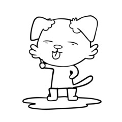 cartoon dog sticking out tongue in puddle