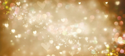 Beautiful shiny hearts and abstract lights background
