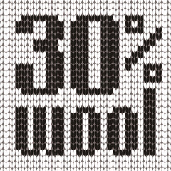 Knitted Text. 30 percent wool. In black and white colors. Vector illustration.