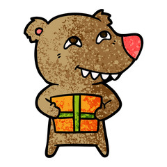 cartoon bear with present