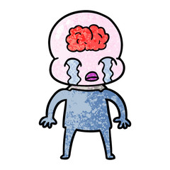 cartoon big brain alien crying