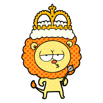 cartoon bored lion wearing crown
