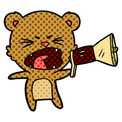 angry cartoon bear shouting into megaphone