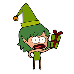 cartoon shocked christmas elf girl