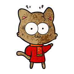 Obraz na płótnie Canvas cartoon surprised cat wearing warm winter clothes