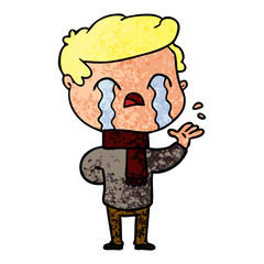 cartoon man crying wearing winter scarf