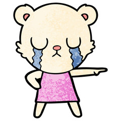 crying polar bear in dress pointing