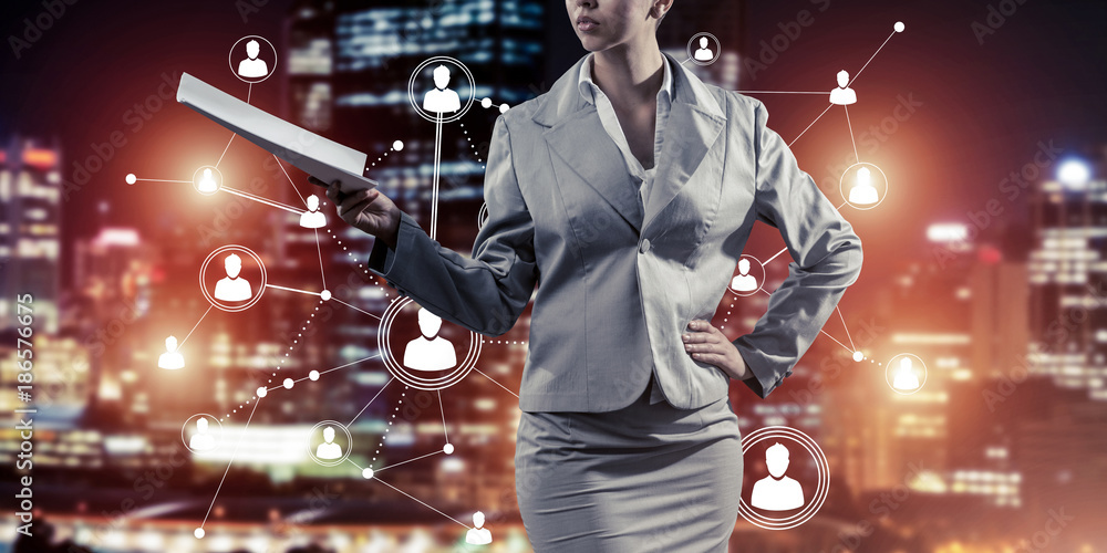 Aufkleber concept of modern business networking that connect and cooperate