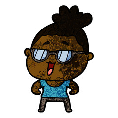 cartoon happy woman wearing spectacles