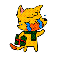 fox cartoon character with present