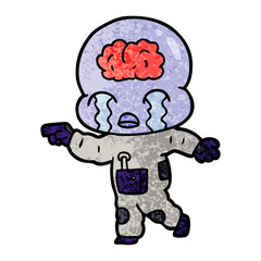 cartoon big brain alien crying