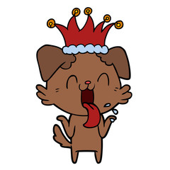 cartoon panting dog shrugging shoulders