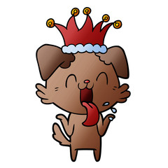 cartoon panting dog shrugging shoulders