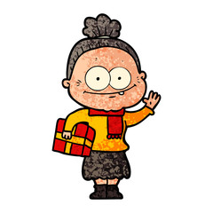 cartoon happy old woman
