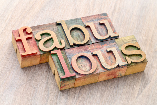 fabulous word abstract in wood type