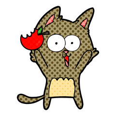 funny cartoon cat with apple