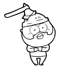 cartoon bearded man with axe in head