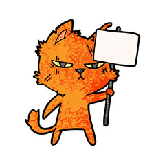 tough cartoon cat with protest sign