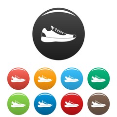 Sneakers icons set in simple style many color circle isolated on white background