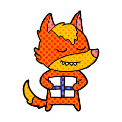 fox cartoon character with present