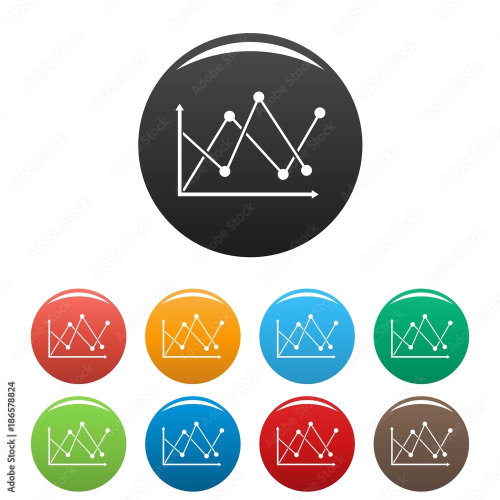 Poster line diagram icons set in simple style many color circle isolated on white background