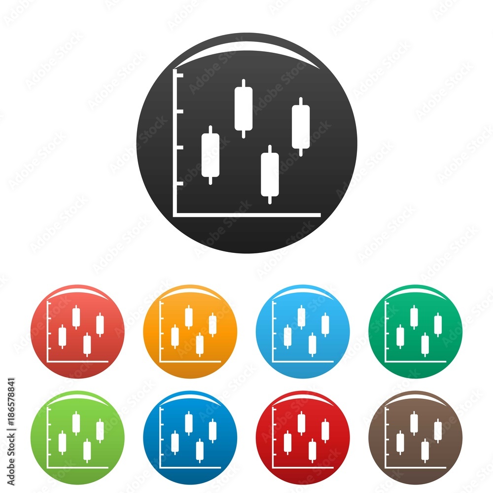 Poster new diagram icons set in simple style many color circle isolated on white background