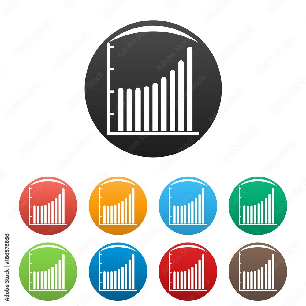 Poster business diagram icons set in simple style many color circle isolated on white background