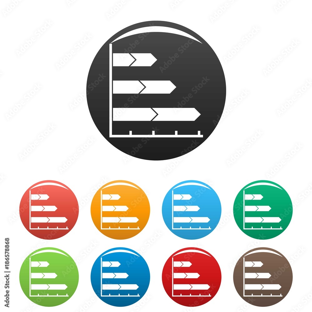 Poster best graph icons set in simple style many color circle isolated on white background