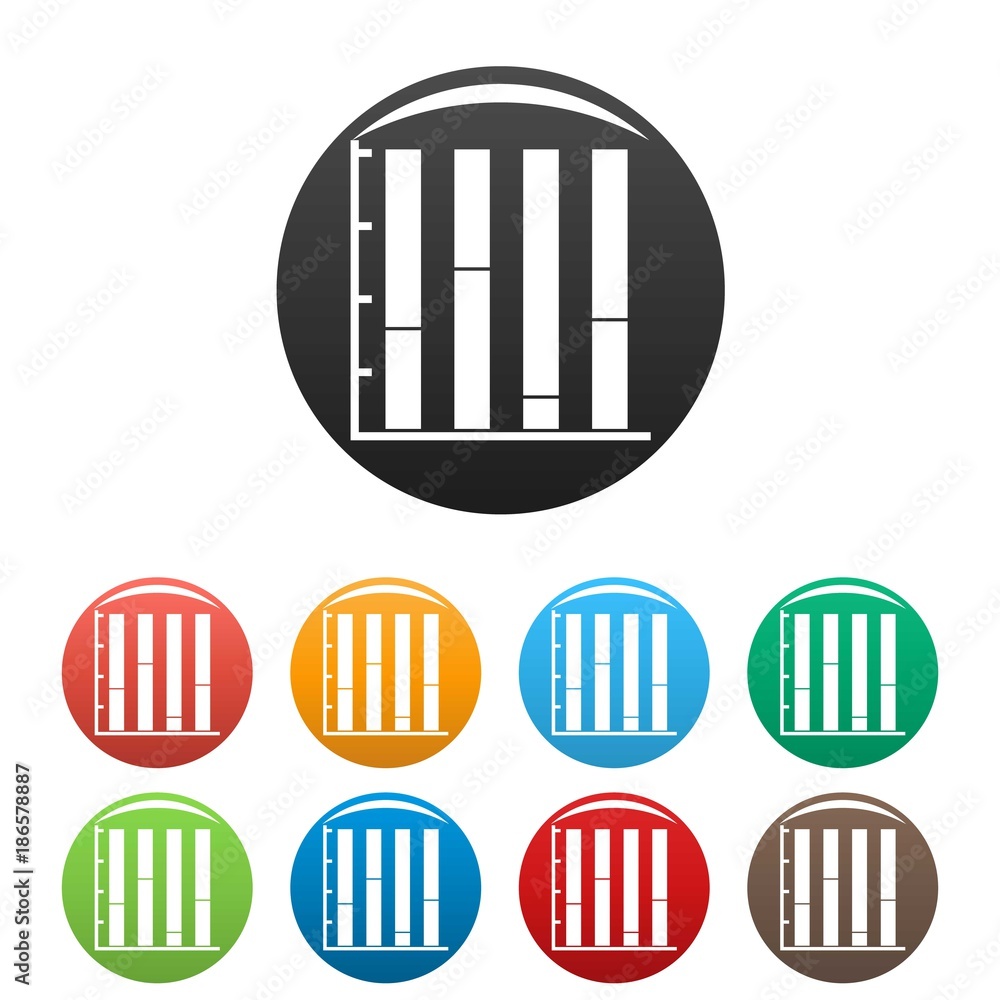 Poster new chart icons set in simple style many color circle isolated on white background