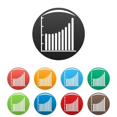 Business diagram icons set in simple style many color circle isolated on white background