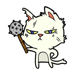 tough cartoon cat with mace