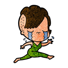 cartoon crying girl running