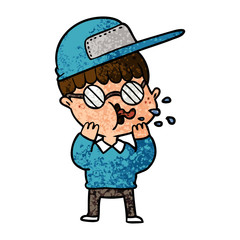 cartoon boy wearing spectacles and cap