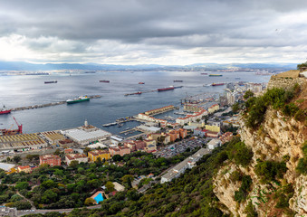 Panoramic view from rock on sea port of Gibraltar