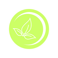 Green natural product business label design. Vector Leaves in circle.