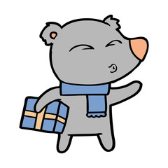 bear cartoon character with present