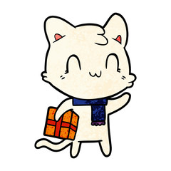 cartoon happy cat wearing scarf