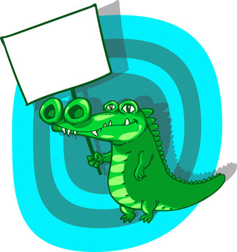 protest crocodile holds sign funny cartoon. easy editable separeted layers.