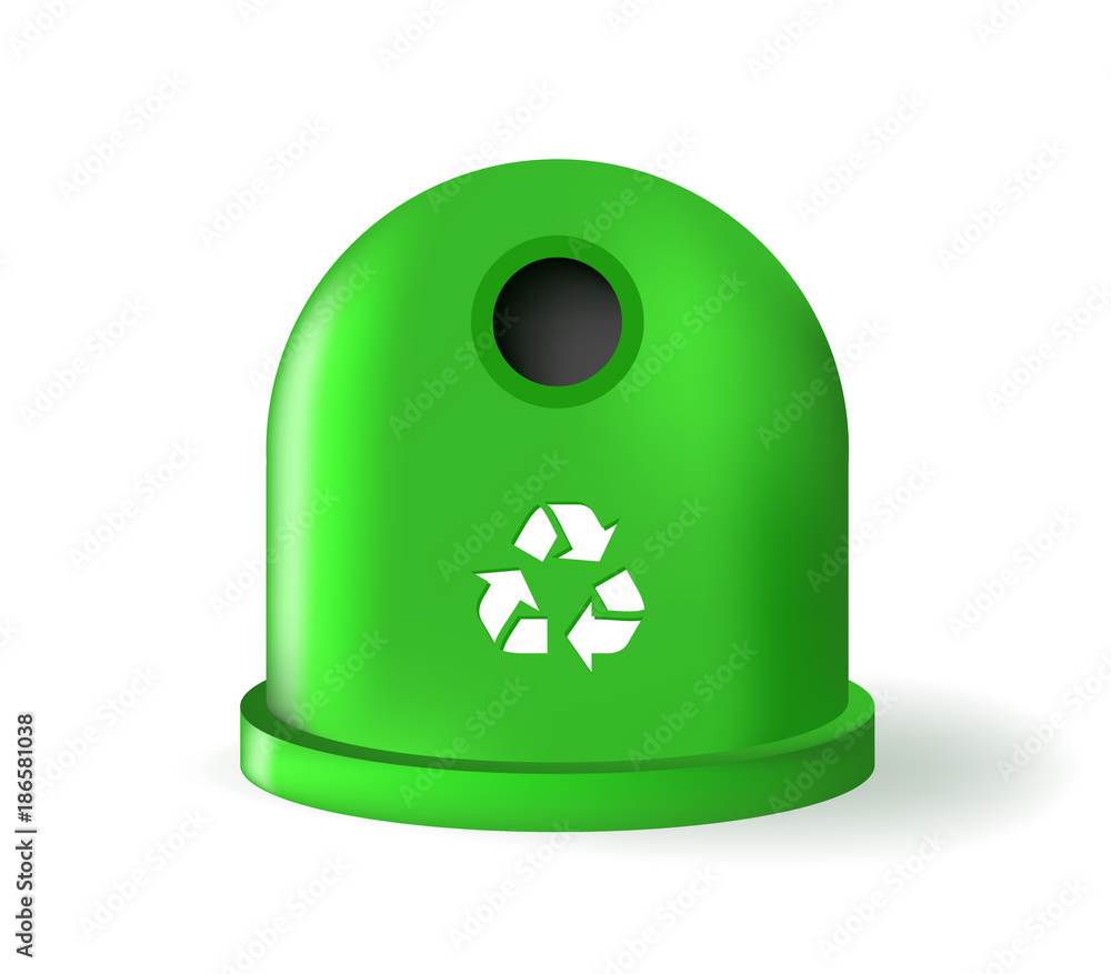 Poster cute green recycle garbage can icon on white background . isolated vector element